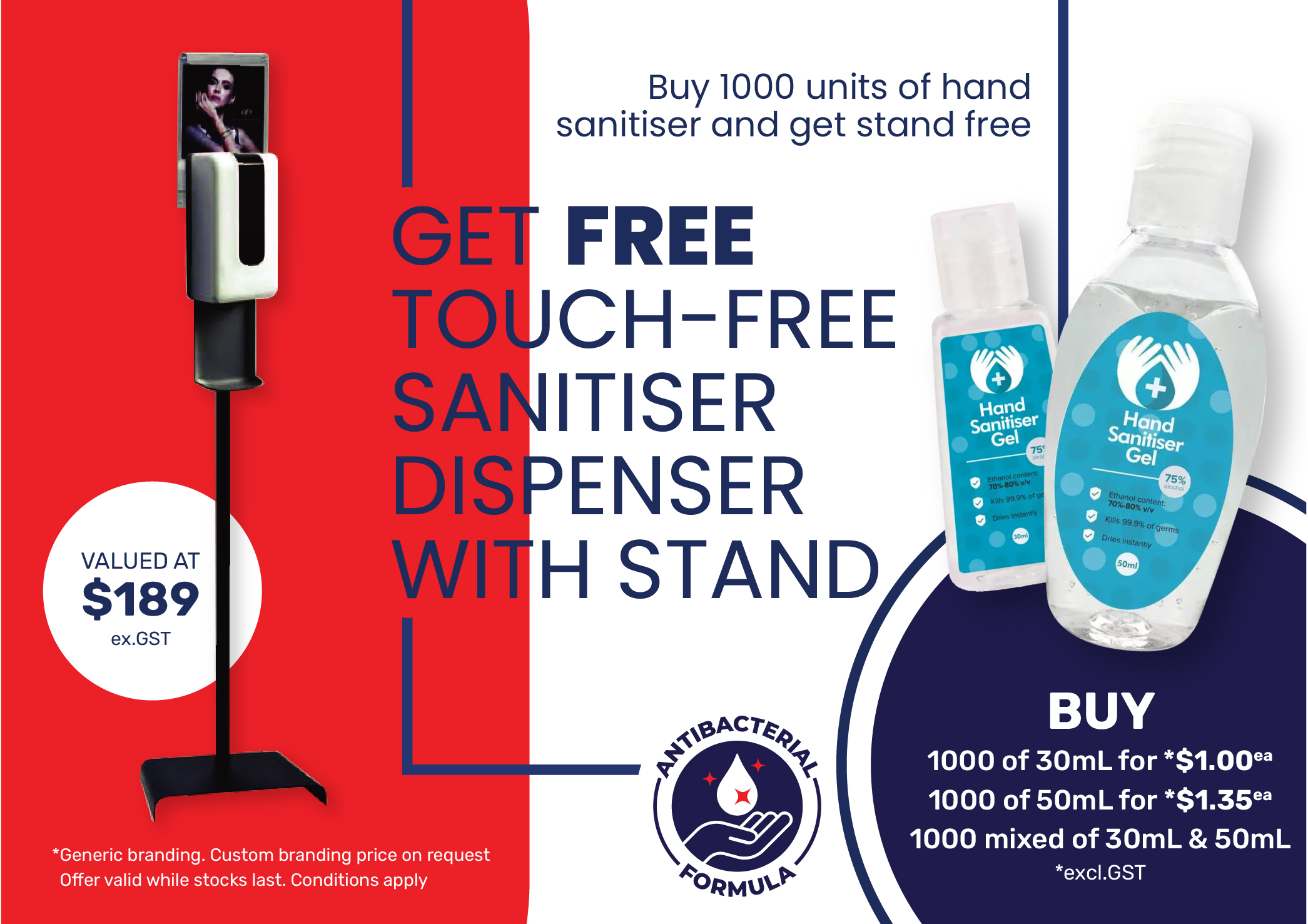 Promotional Hand Sanitizer Offer: Dispenser with a Stand free